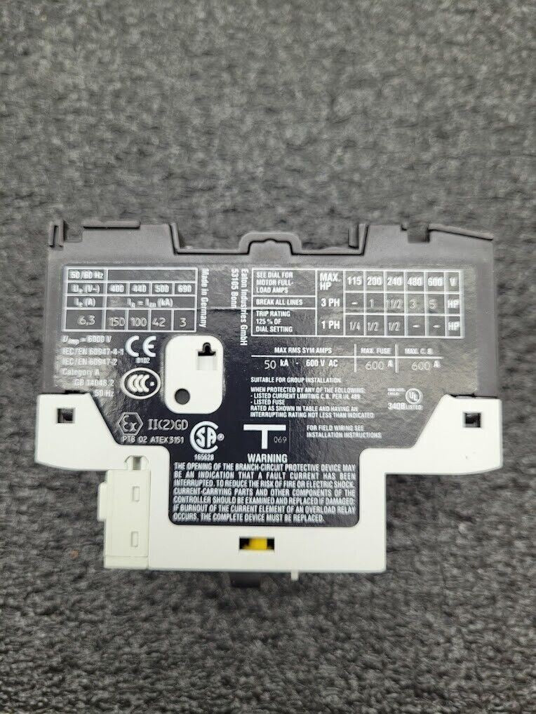 Eaton Moeller PKZM0-6.3 Thermal Magnetic Circuit Breaker 4-6.3A 600V DIN Rail