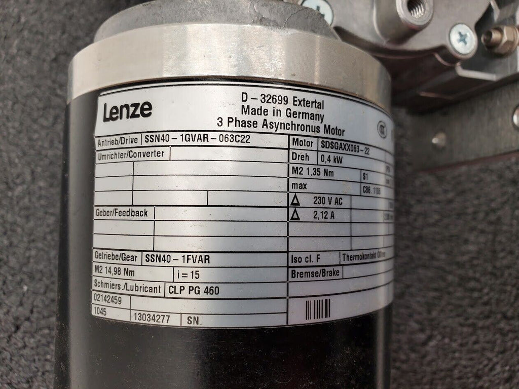 Lenze SSN40-1GVAR-063C22 Servo Motor SSN40-1FVAR 15:1 Gear Reducer Timing pully