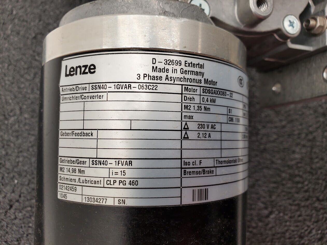 Lenze SSN40-1GVAR-063C22 Servo Motor SSN40-1FVAR 15:1 Gear Reducer Timing pully