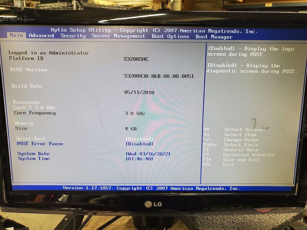 Intel S3200SH Server System Board 4GB Core 2 3GHz I/O Plate Power Supply Boots