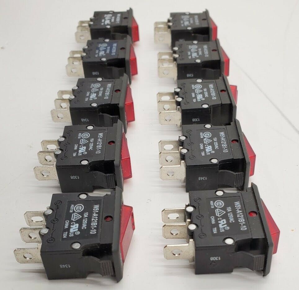Lot of 10 TE Potter & Brumfield W51-A121B1-10 Thermal Circuit Breaker 10A 125VAC