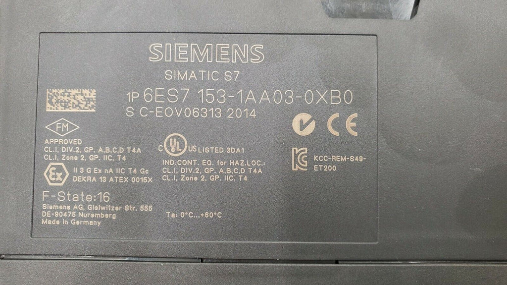 SIEMENS SIMATIC ET 200M 153-1AA03-0XB0 w/ 6ES7 972-0BB52-0XA0 Connection