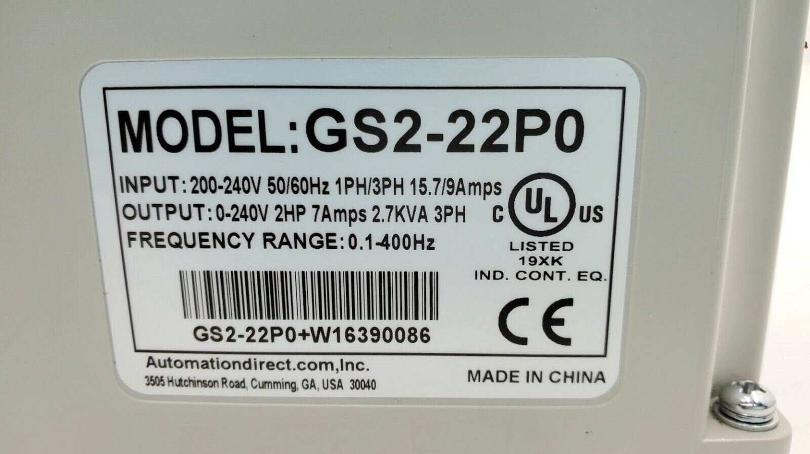 AUTOMATION DIRECT GS2-22P0 AC Micro Drive 230V 1PH In, 3PH Out, 0.1-400Hz, 2.0HP
