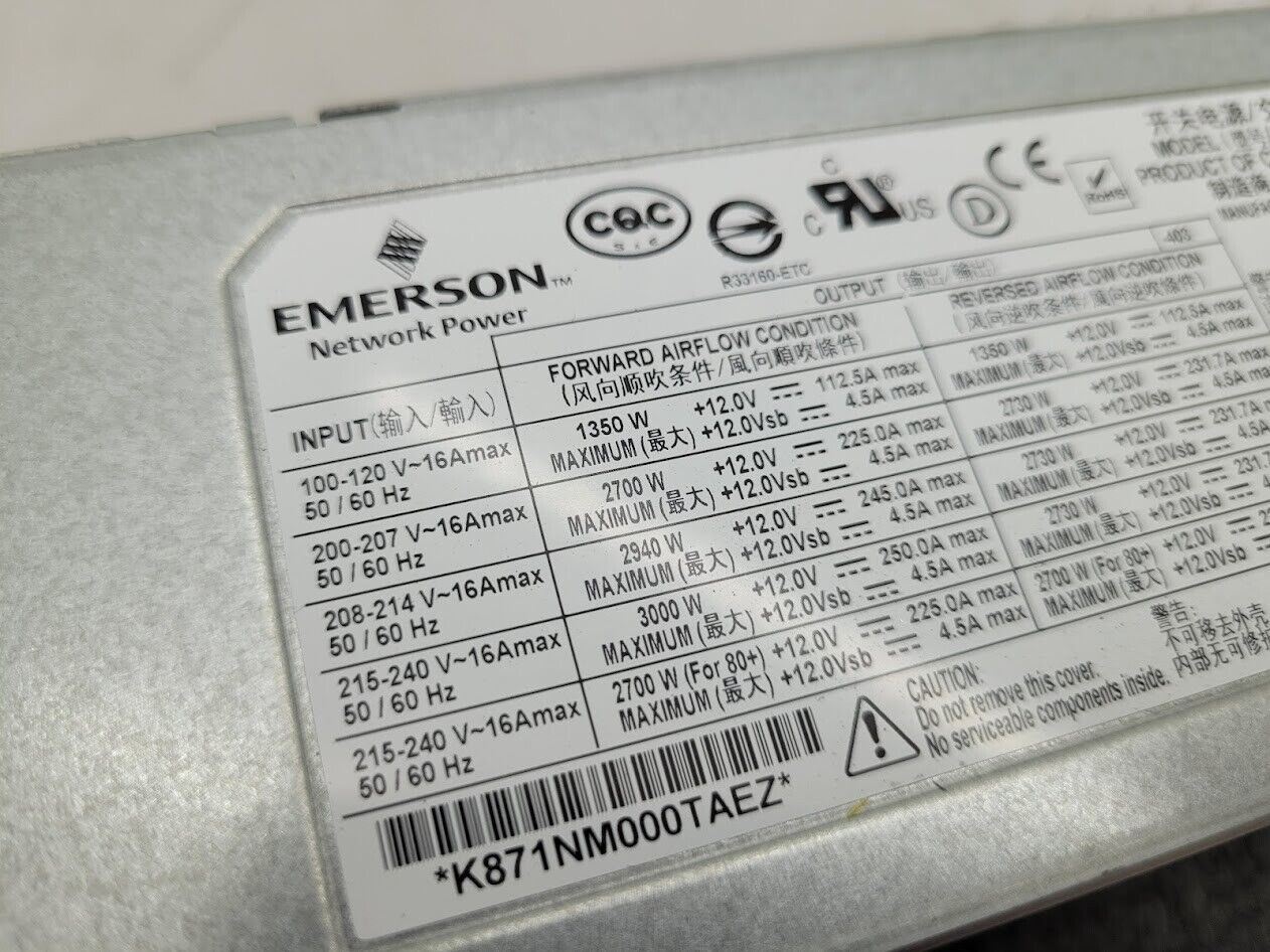 Emerson DS3000PE-3-403 12V 3000W Server Power Supply K871NM000TAEZ