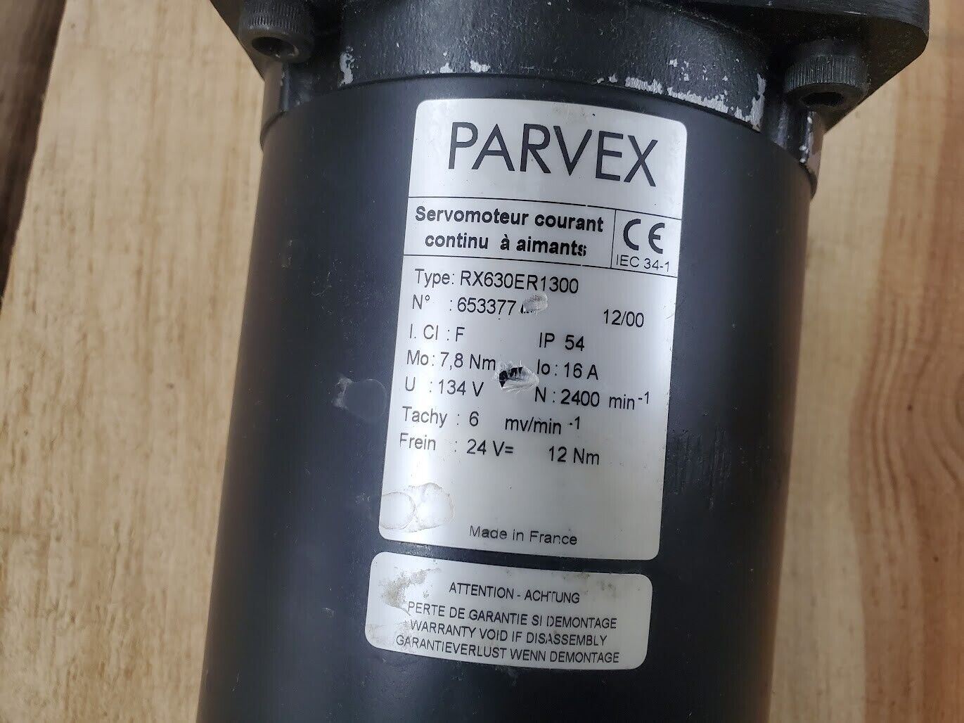 Parvex RX630ER1300 Brushed DC Servo Motor 134V 16A Working Pull 2400RPM