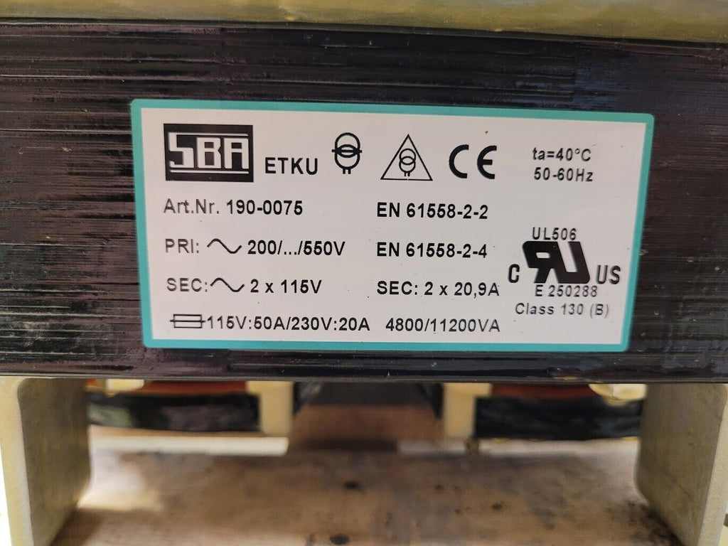 SBA 190-0075 200-550V Primary to 2x 115V or 230V Secondary Step Down Transformer