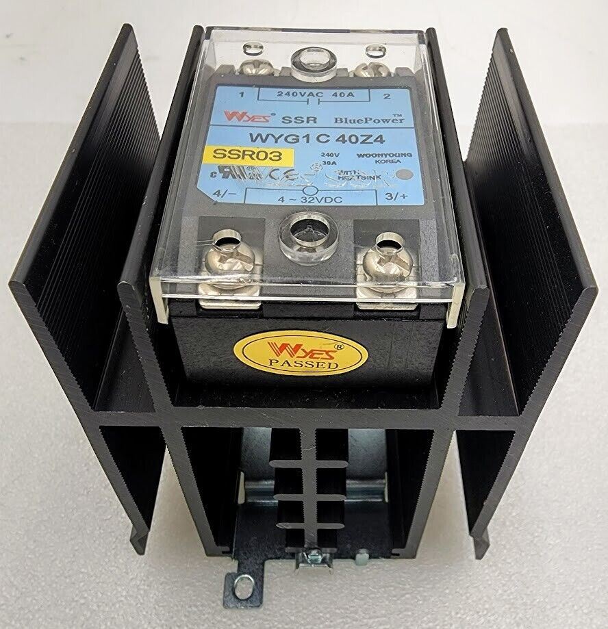 WYES SSR WYG1C40Z4 Solid State Relay w/ Heatsink DIN Rail Mount Cover 240VAC 40A