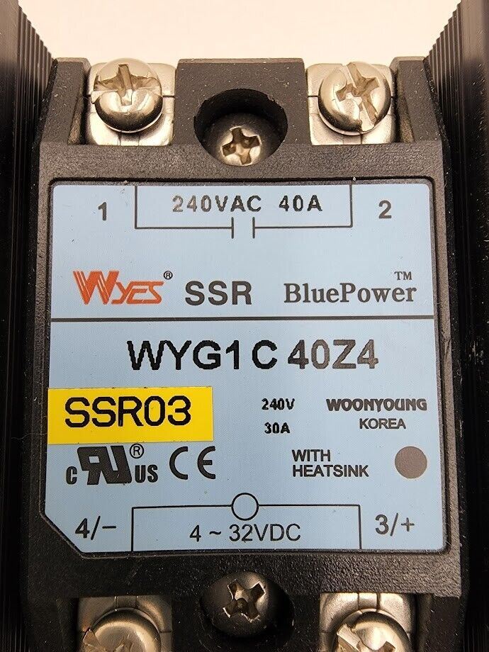 WYES SSR WYG1C40Z4 Solid State Relay w/ Heatsink DIN Rail Mount Cover 240VAC 40A
