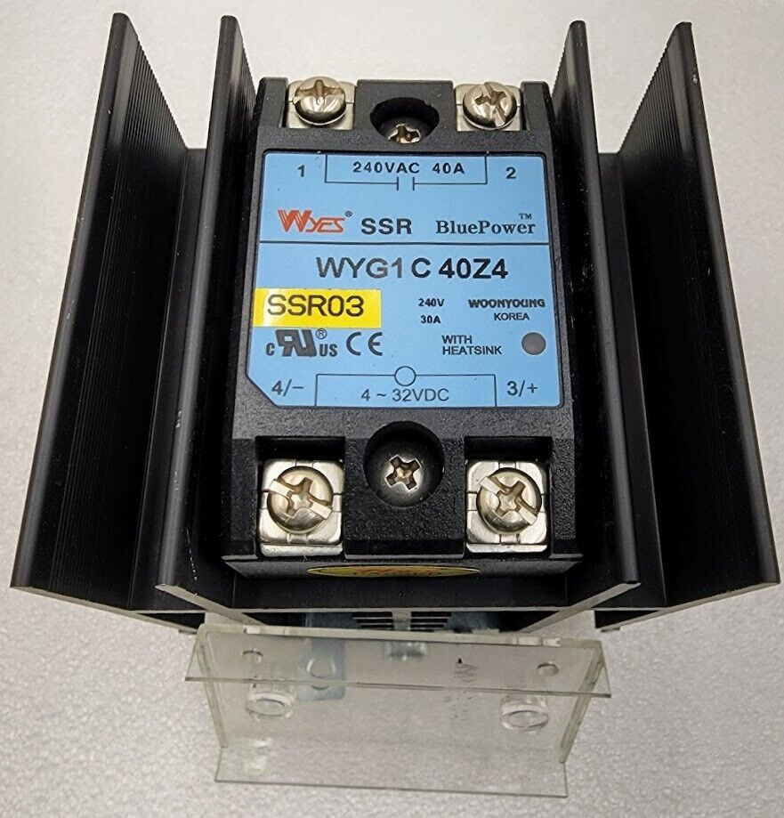 WYES SSR WYG1C40Z4 Solid State Relay w/ Heatsink DIN Rail Mount Cover 240VAC 40A
