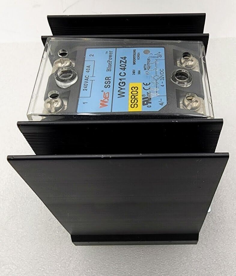 WYES SSR WYG1C40Z4 Solid State Relay w/ Heatsink DIN Rail Mount Cover 240VAC 40A