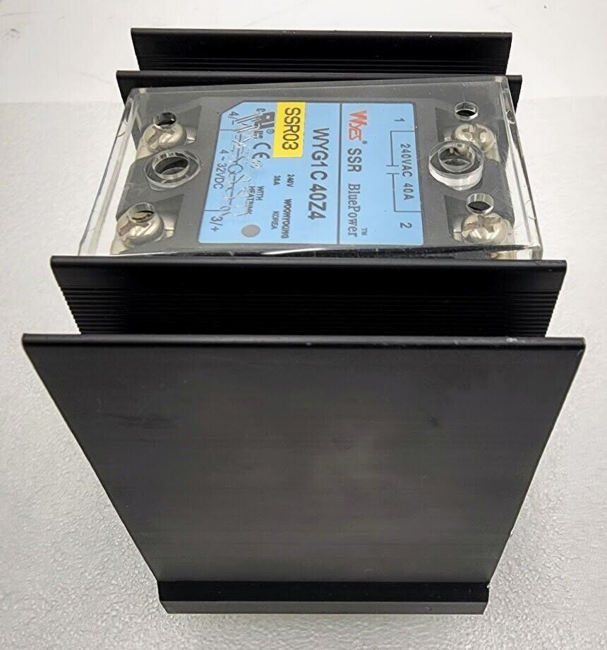 WYES SSR WYG1C40Z4 Solid State Relay w/ Heatsink DIN Rail Mount Cover 240VAC 40A
