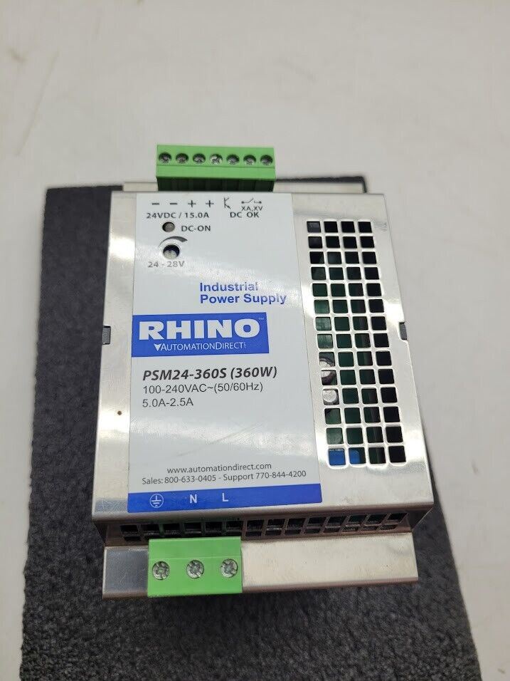 Automation Direct Rhino PSM24-360S Industrial 24VDC 15A DIN Rail Power Supply