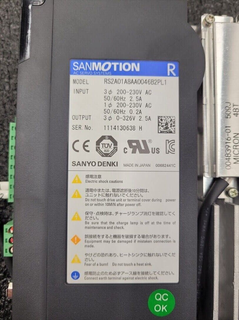 Sanyo Denki AC Servo Motor Q2AA07020DXS2L w/ Servo Drive RS2A01A8AA0046B2PL1