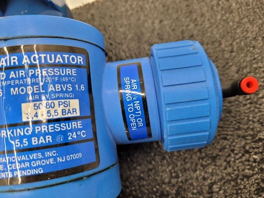 Plast-O-Matic 1"  Air / Spring Actuator Valve ABVS 1.6 Viton Seals