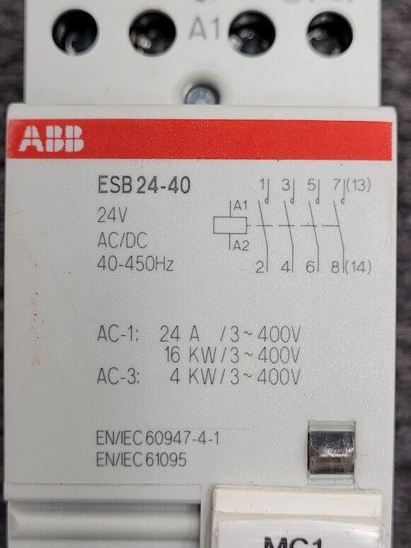ABB DIN Rail Contactor ESB24-40 24V AC/DC 40-450Hz 24A 240-480VAC