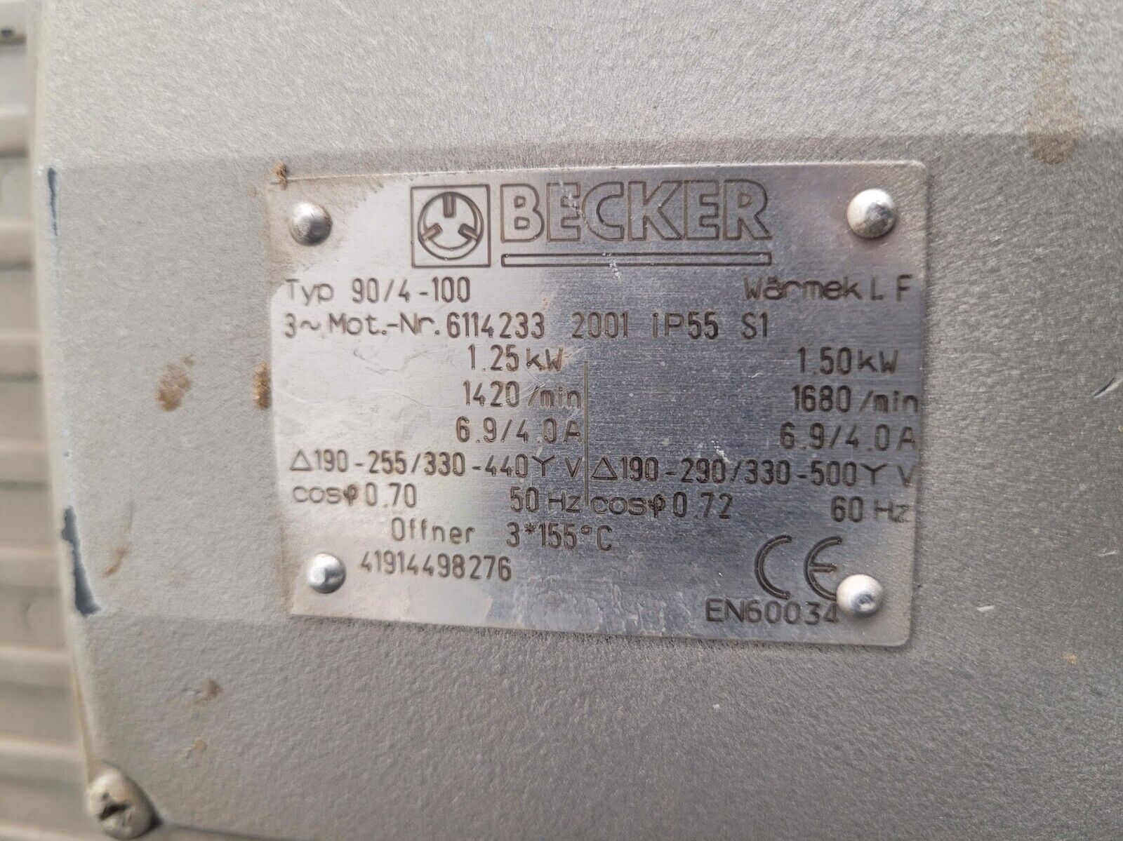 Becker Vacuum Pump 1.5kW 3PH Tested Working w/ prefilter