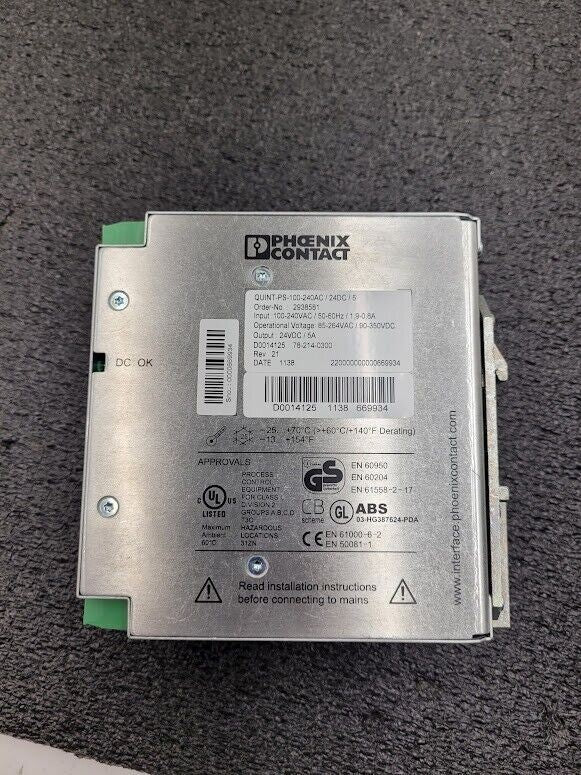 Phoenix Contact Quint-PS-100-240AC/24DC/5 Power Supply In: 100/240V Out: 24VDC