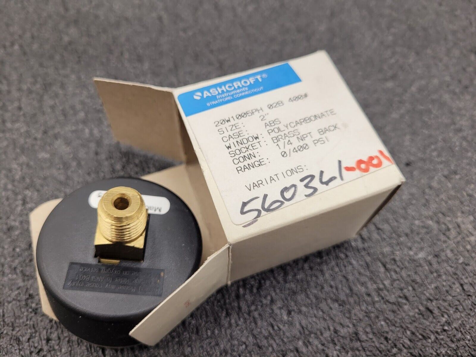 Ashcroft Pressure Gauge 20W1005PH02B400 2" Display 1/4" NPT Back Input 0-400 PSI