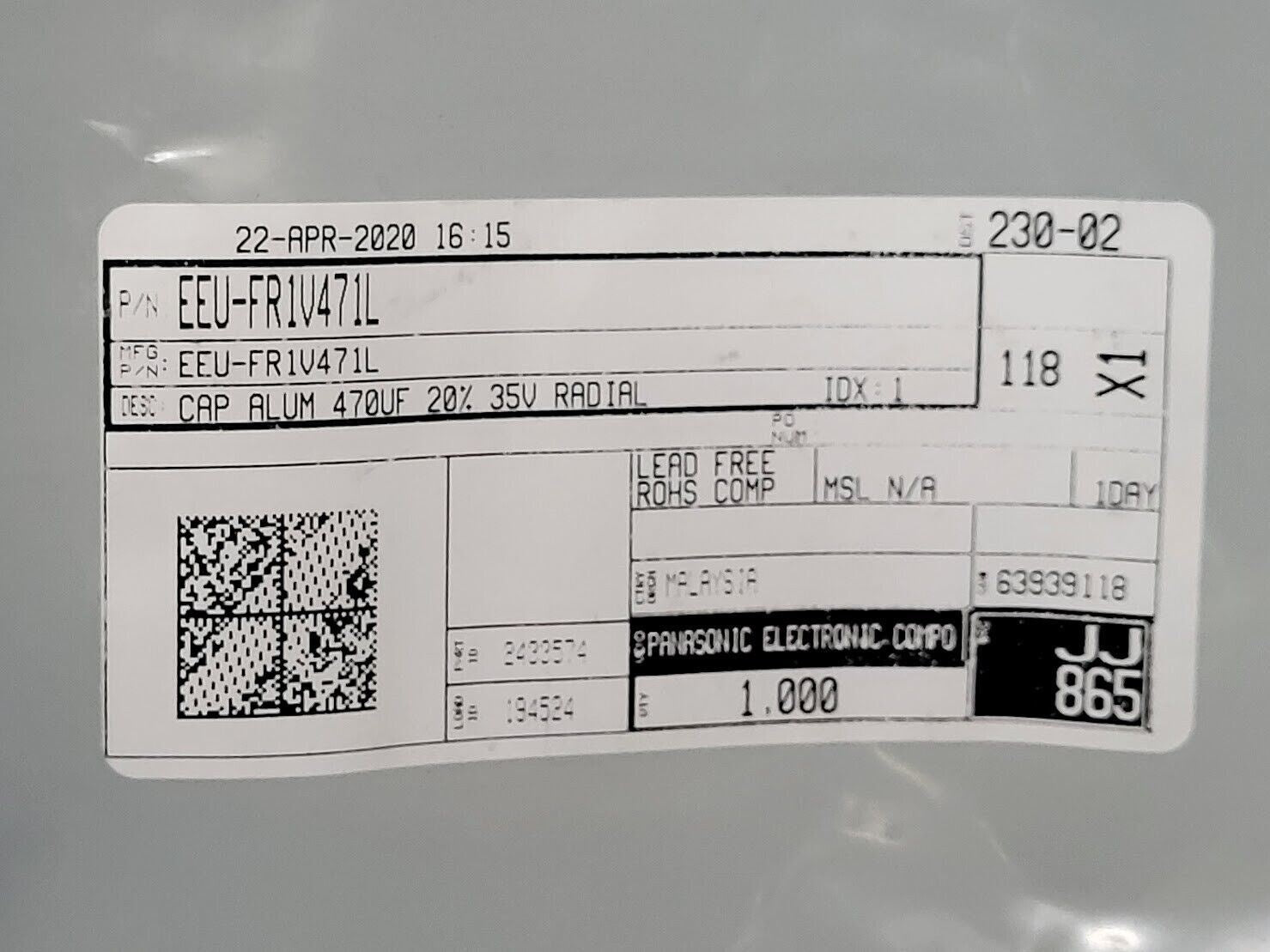 Bag of 200 New Panasonic Capacitor CAP ALUM 470UF 20% 35V RADIAL EEU-FR1V471L