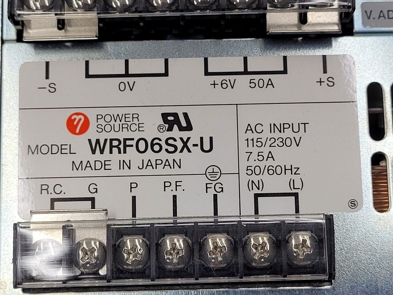 Power Source Power Supply WRF06SX-U 6VDC 50 Amps Output 115/230VAC 7.5A Input