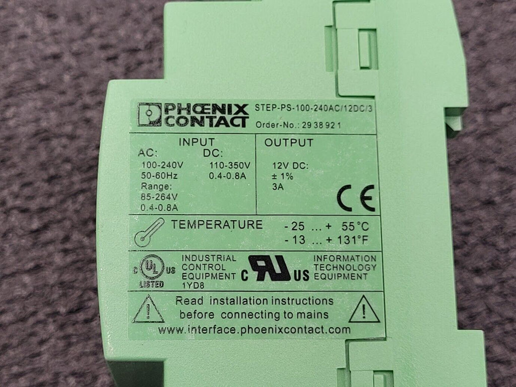 Phoenix Contact Power Supply STEP-PS-100-240AC/12DC/3 12VDC 3A