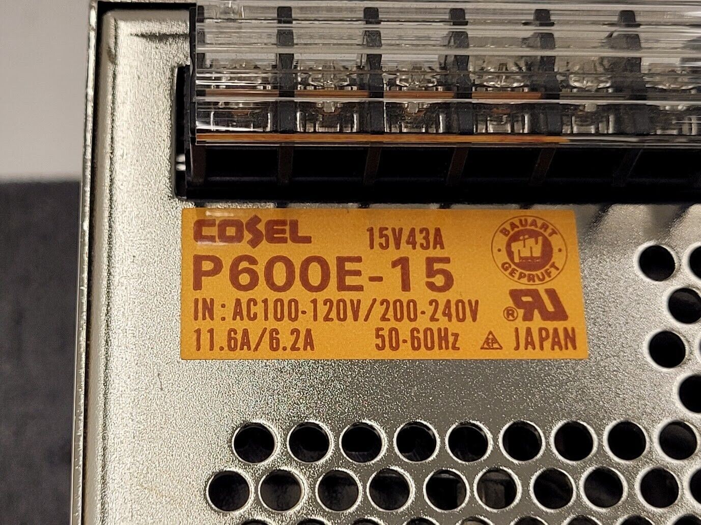 Cosel P600E-15 / P600E15 100-240VAC 11.6A Input 15V 43A 650W Output Working Pull