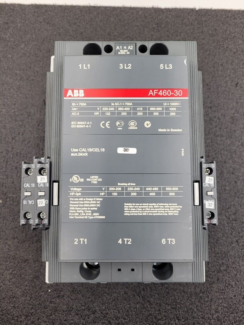 ABB AF460-30 650A 600V 3 Pole 3 Phase Motor Starter Contactor 100-250VDC Coil