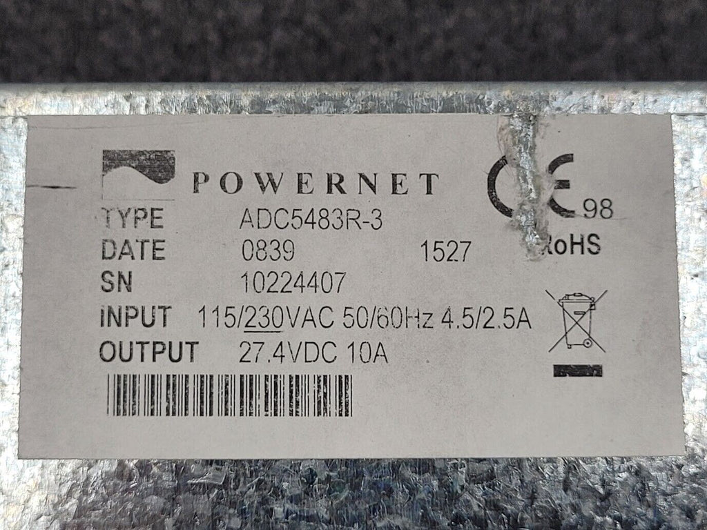 PowerNet ADC5483R-3 DC Power Supply 28VDC 10 Amps 115/230VAC 4.5A Input