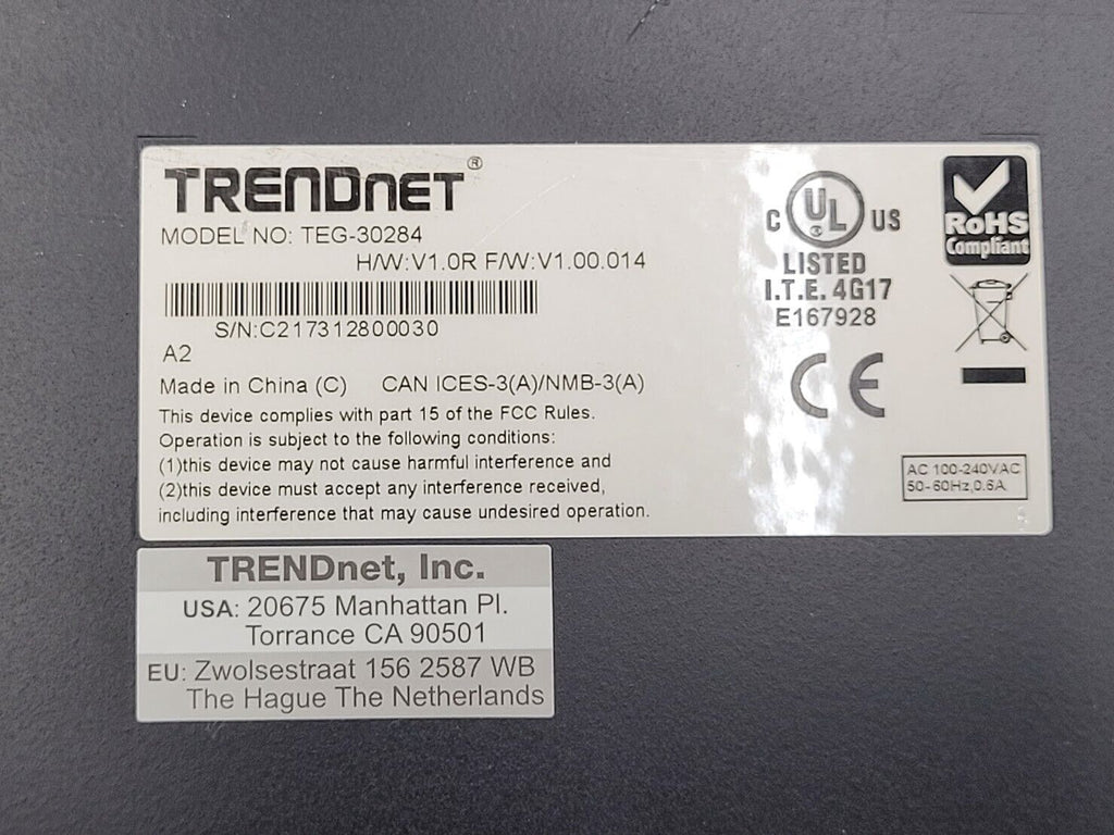 TRENDnet TEG-30284 10G Web Smart Switch 24 Port 24x 10g base T + 4x SFP+