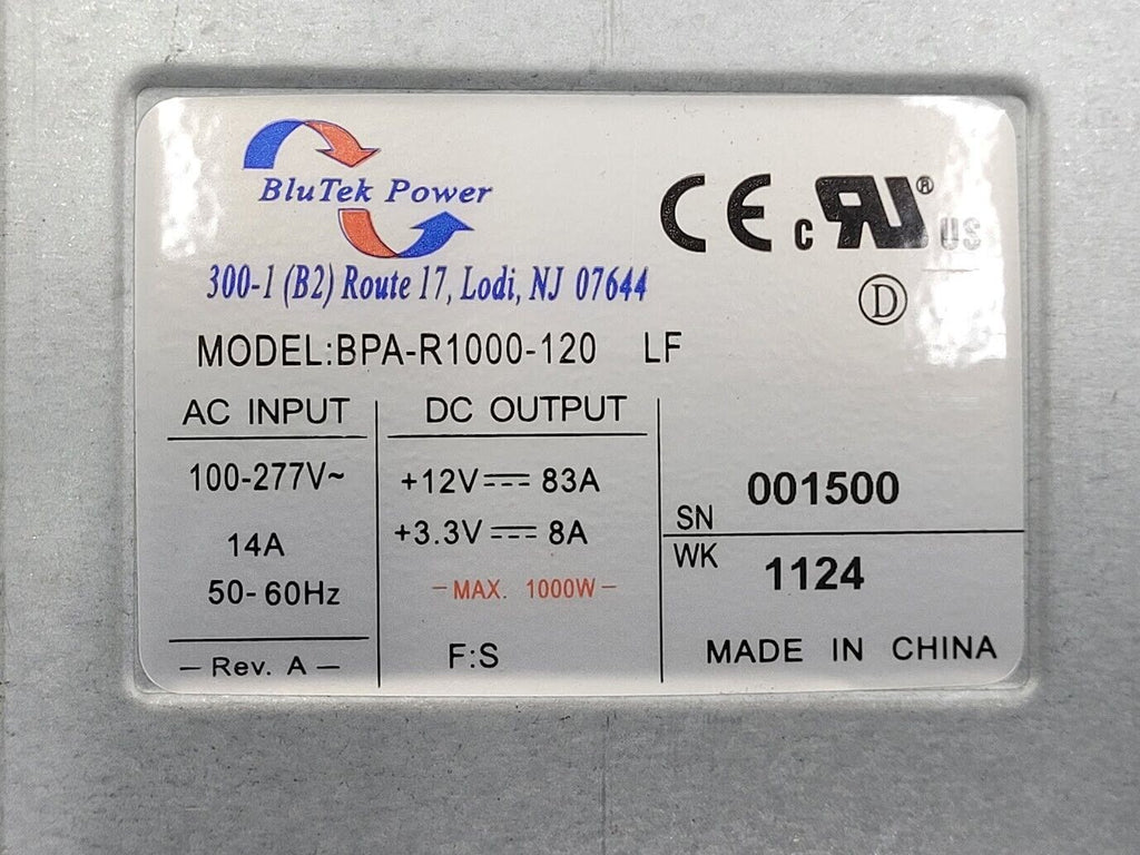Lot of 2 E18 Power Supplies PSU-KIT-13 BPA-R1000-120 BluTek 1000W