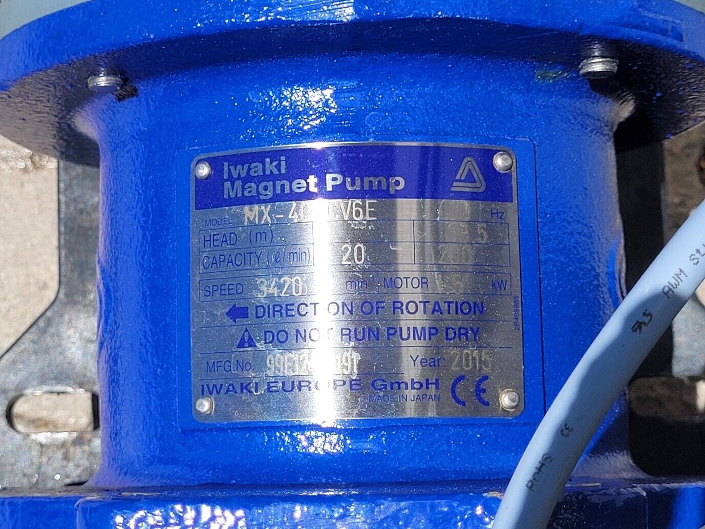 Iwaki MX-402CV6E GFRPP Magnet Drive Pump 1.8kW 230/400V 20-200l/m 19.m Head 60Hz