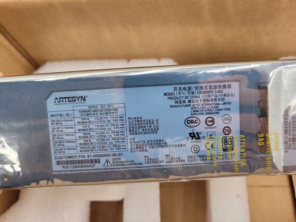 Artesyn DS3000PE-3-403 12V 3000W Server Power Supply 81-00000093-00-01 Unused