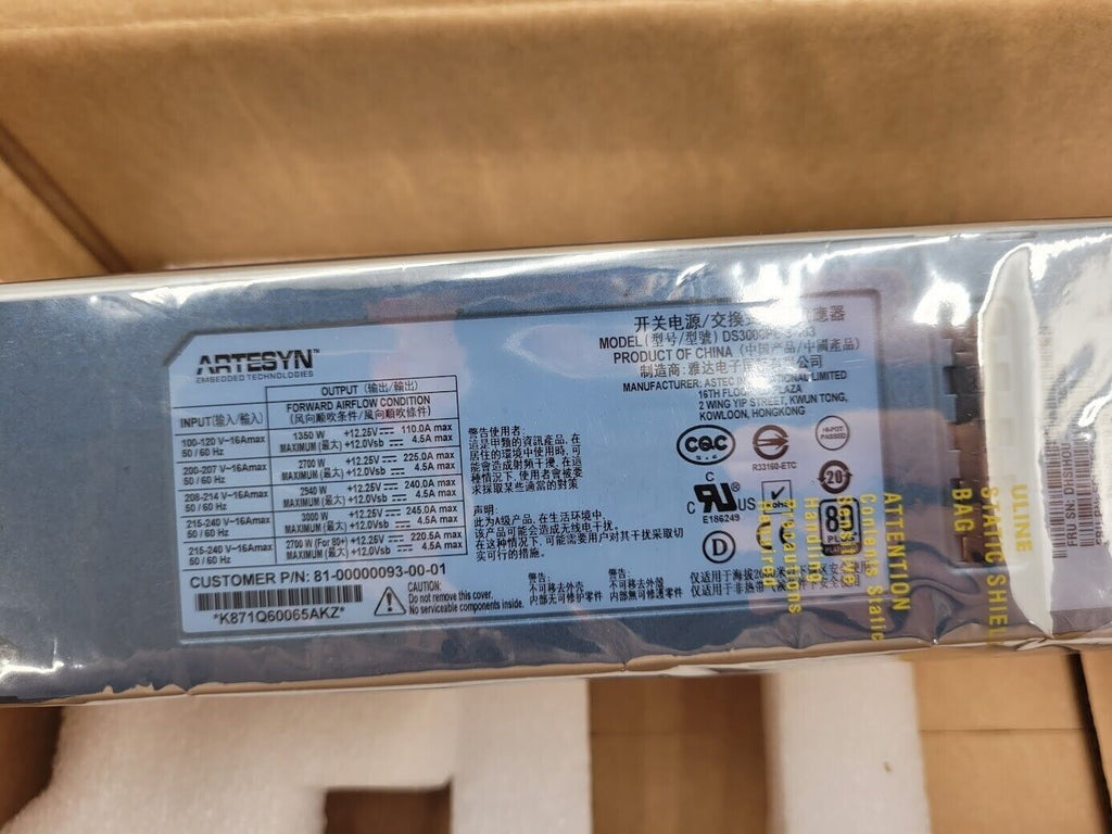 Artesyn DS3000PE-3-403 12V 3000W Server Power Supply 81-00000093-00-01 Unused