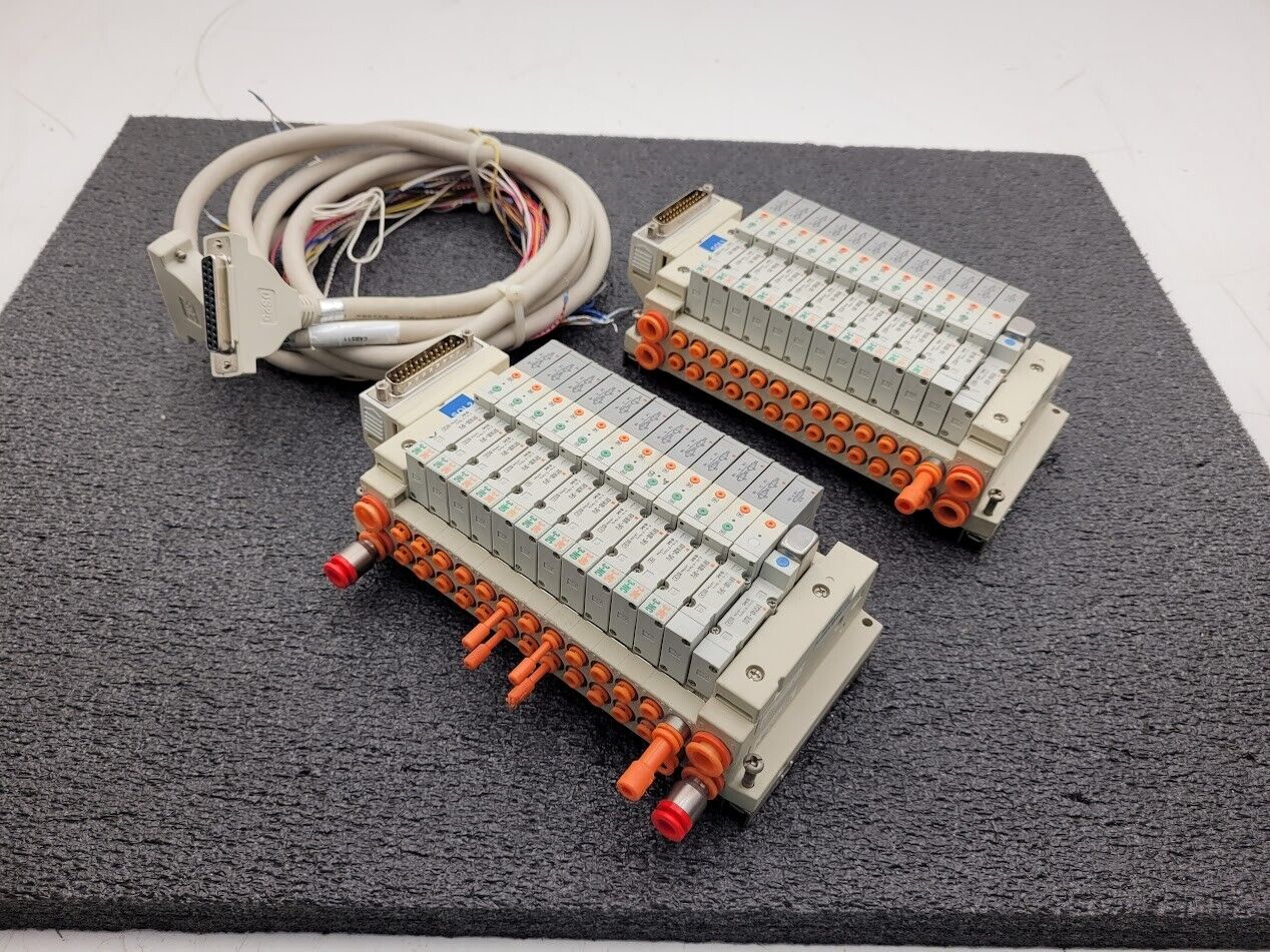 2x SMC Valve Block Solenoid Manifold SV1A00-5FU SV1100-5FU 24VDC 26 Valves Lot C