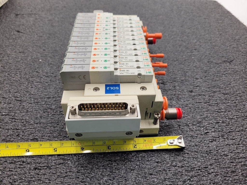 2x SMC Valve Block Solenoid Manifold SV1A00-5FU SV1100-5FU 24VDC 26 Valves Lot C