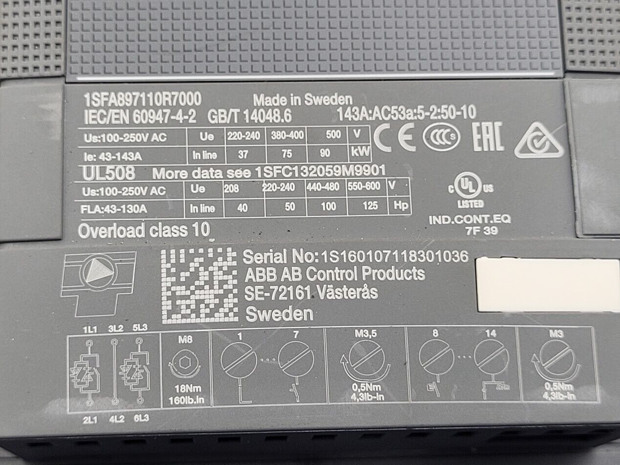 ABB Soft Starter Softstart PSE142-600-70 Motor Drive 208-600VAC 142A Modbus RTU