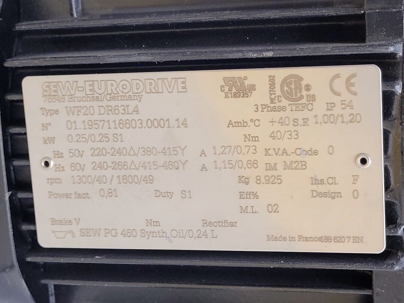 Frohlich & Dorken SEW LVE80ZR-ECO-KU20-S2-625-929-1125-4KL Linear Belt Drive