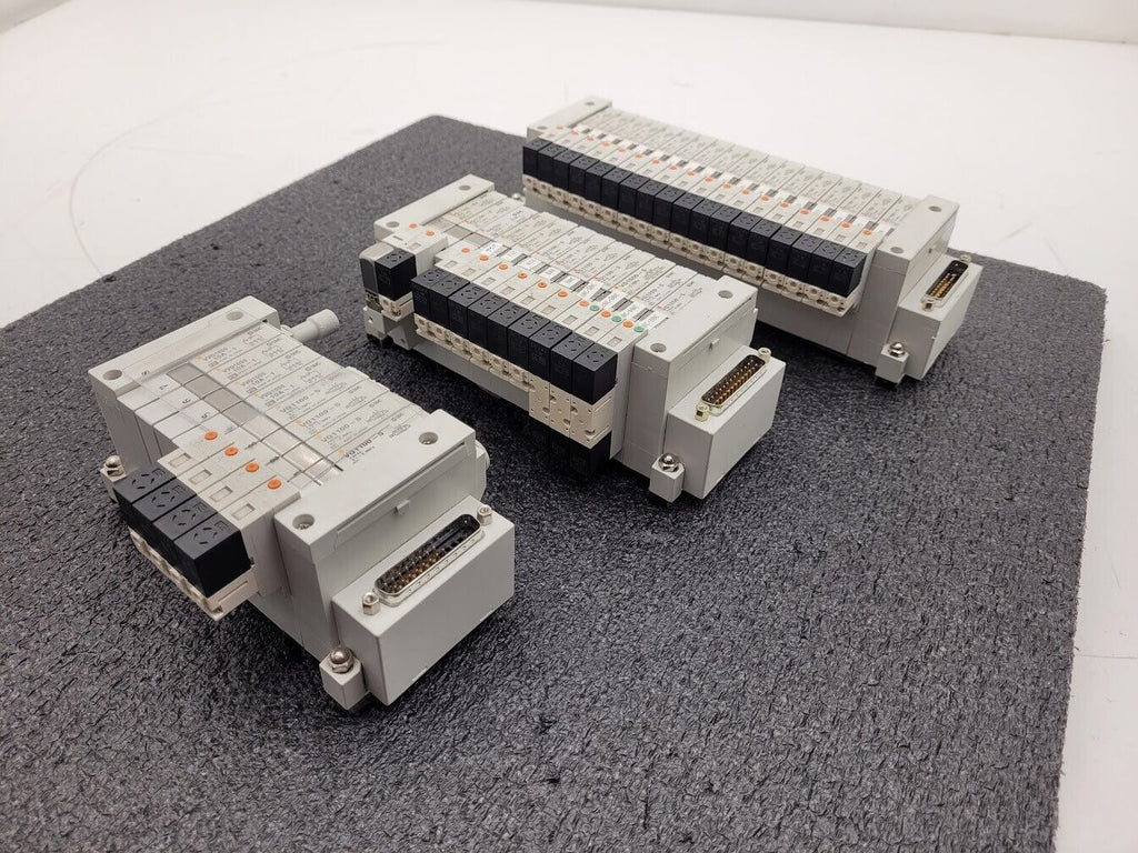 3x SMC Pneumatic Valve Block Solenoid Manifold 24VDC 38 Valves Total Lot D