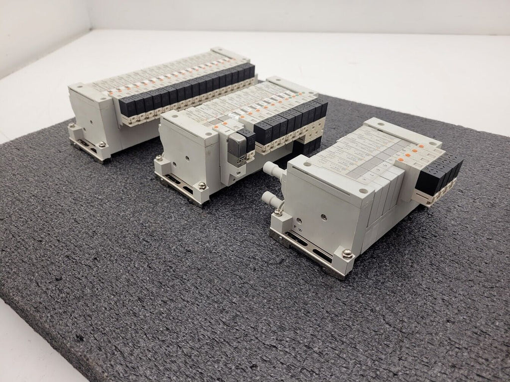 3x SMC Pneumatic Valve Block Solenoid Manifold 24VDC 38 Valves Total Lot D