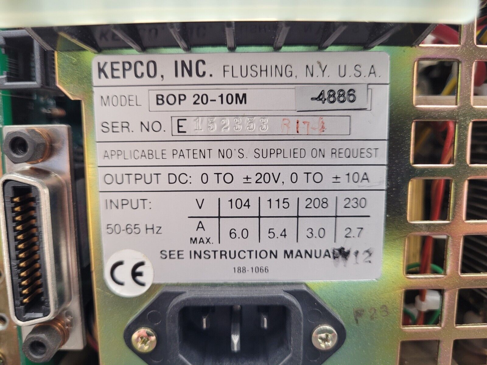 Kepco BiPolar Operational Power Supply / Amplifier BOP 20-10M 200W 20VDC 10 A