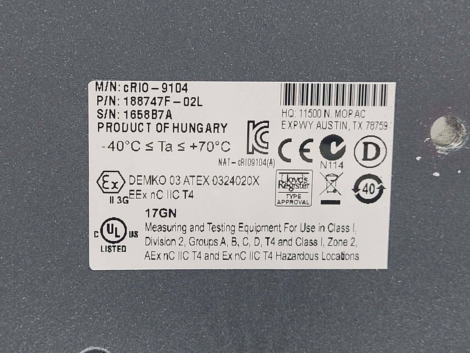 National Instruments NI cRIO-9014 CompactRIO Controller w/ 8 Slot cRIO-9104