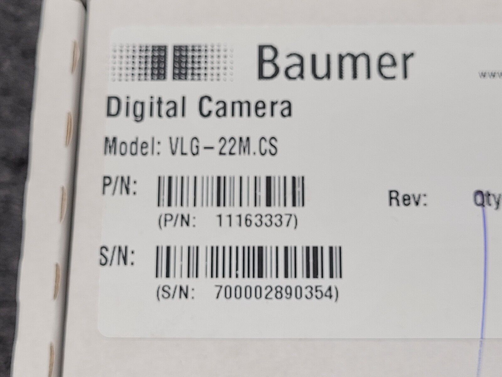 Baumer VLG-22M.CS Industrial Inspection Camera Gig-E 2MP Monochrome 2/3″ CMOS