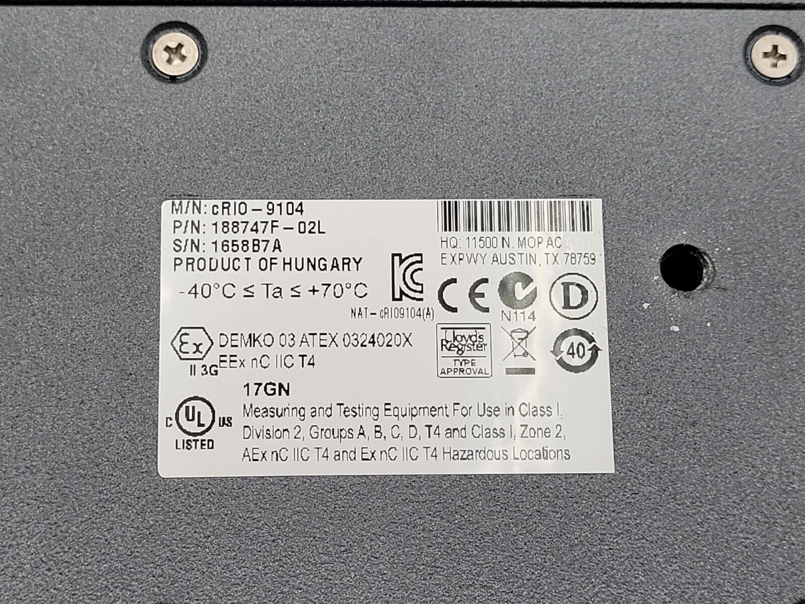 National Instruments NI CompactRIO 8 Slot cRIO-9104 Backplane Mainframe