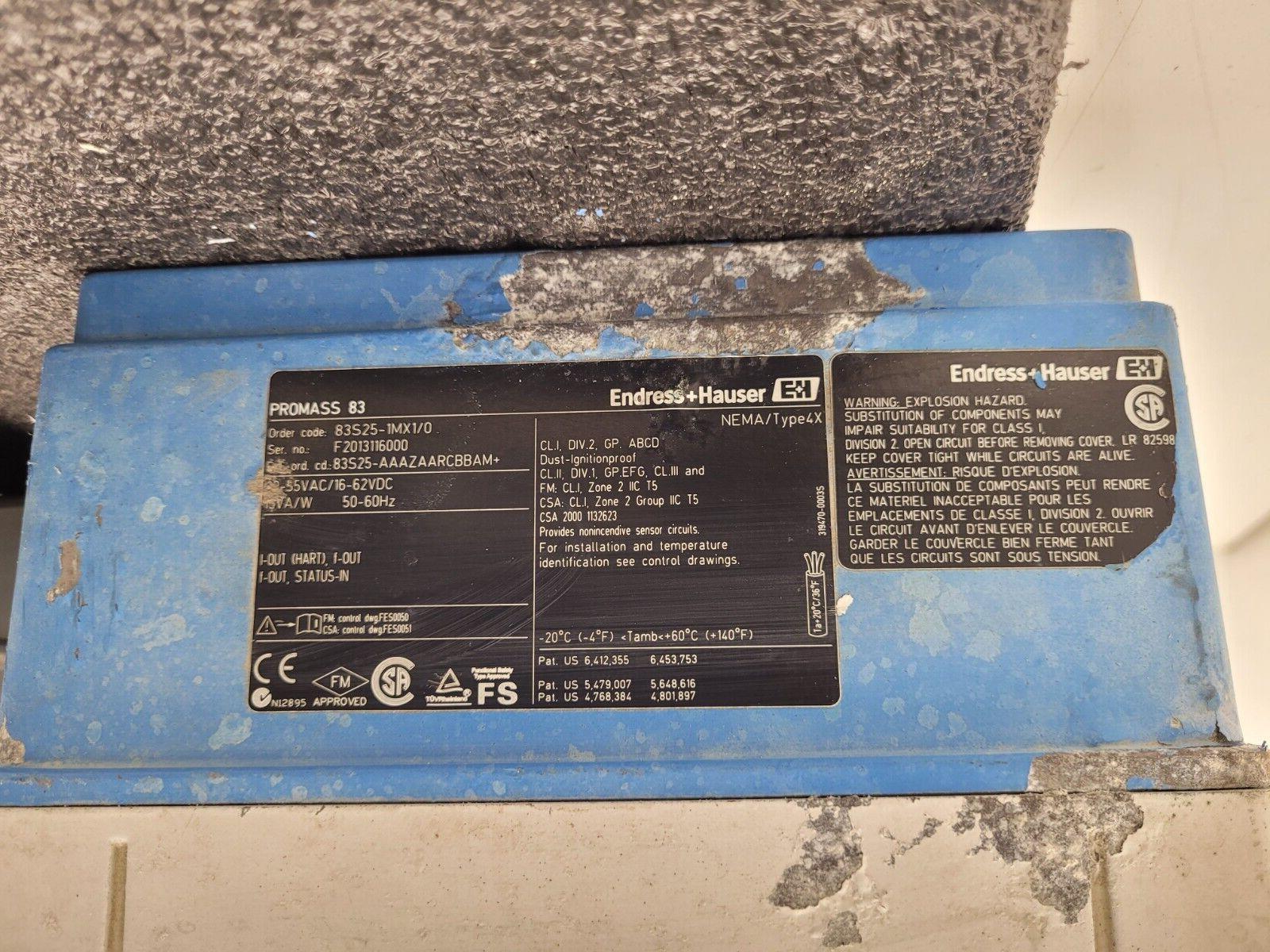 Endress+Hauser PROMASS S Mass Flowmeter 83S25-1MX1/0 Flow Controller +XMTR A