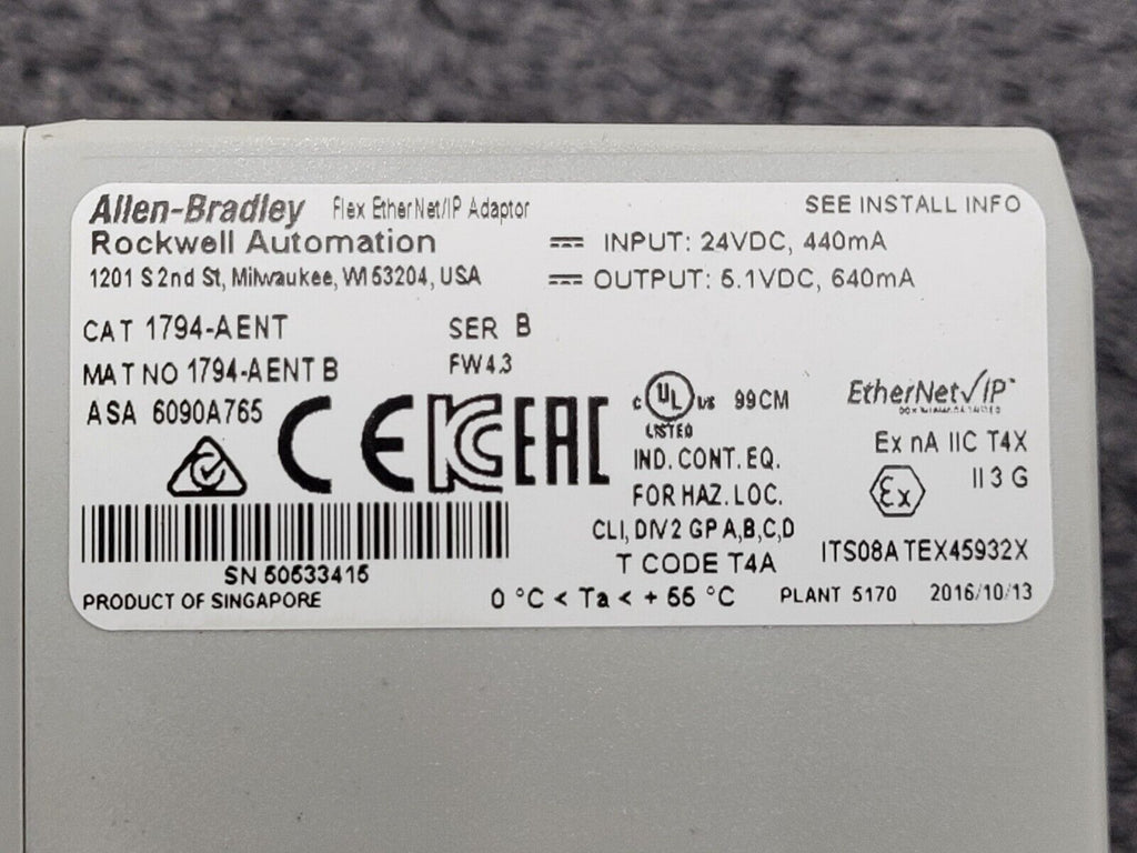 Allen Bradley 1794-AENT /B FLEX I/O EtherNet/IP 10/100 Mbps Adapter Module 24VDC