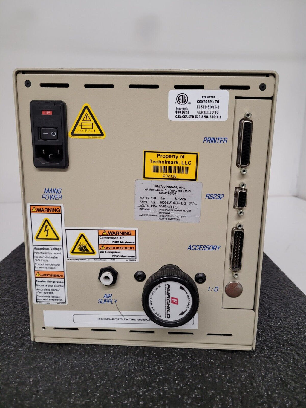 TM Electronics Solution 4S-L2-F2-015 Solution Leak & Flow Tester 4 Port 15PSI