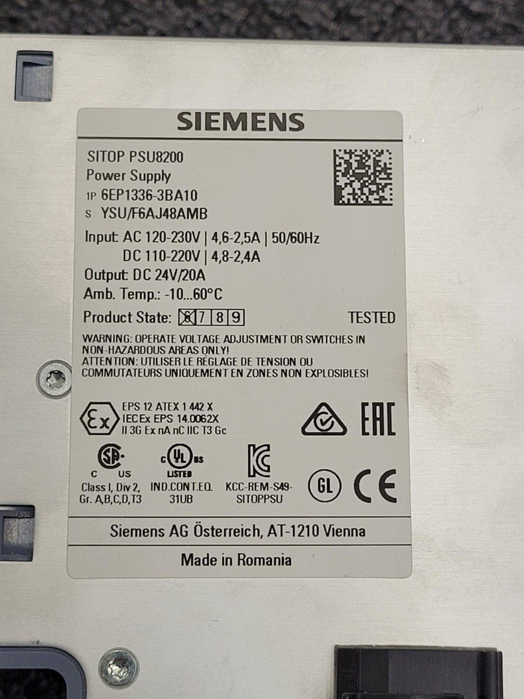 Siemens 6EP1336-3BA10 PSU8200 SITOP PSU 8200 Power Supply 20A / 24VDC