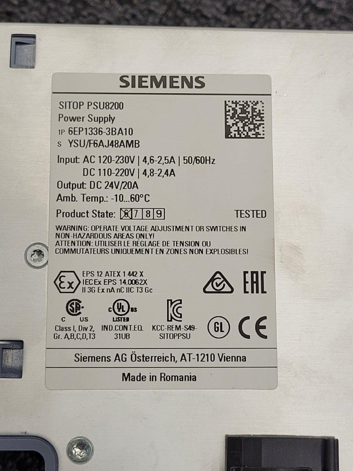 Siemens 6EP1336-3BA10 PSU8200 SITOP PSU 8200 Power Supply 20A / 24VDC