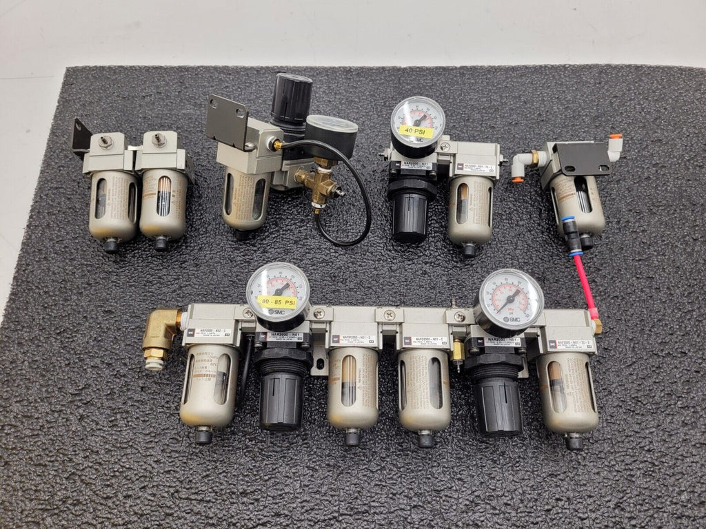 Lot of SMC NAR2000-N01 Regulators w/ Mounting Brackets Filers 10-120 PSI 1/4"