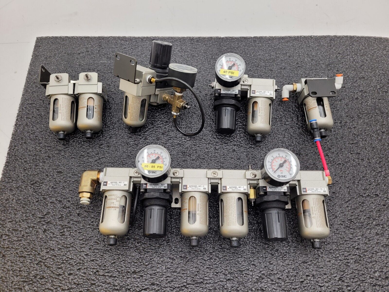 Lot of SMC NAR2000-N01 Regulators w/ Mounting Brackets Filers 10-120 PSI 1/4"